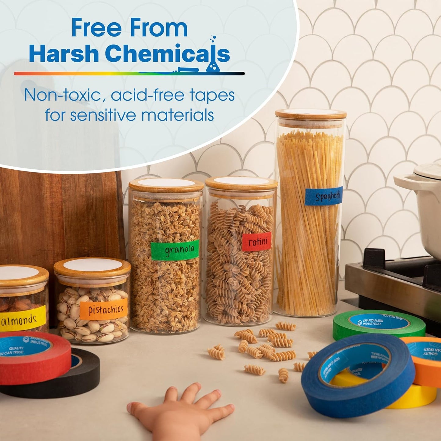 Spartan Industrial - 1" X 60 yd Orange Tape - 6 Colored Masking Tape Rolls for Home, Office, School Use - No Residue, 5.5 Mil