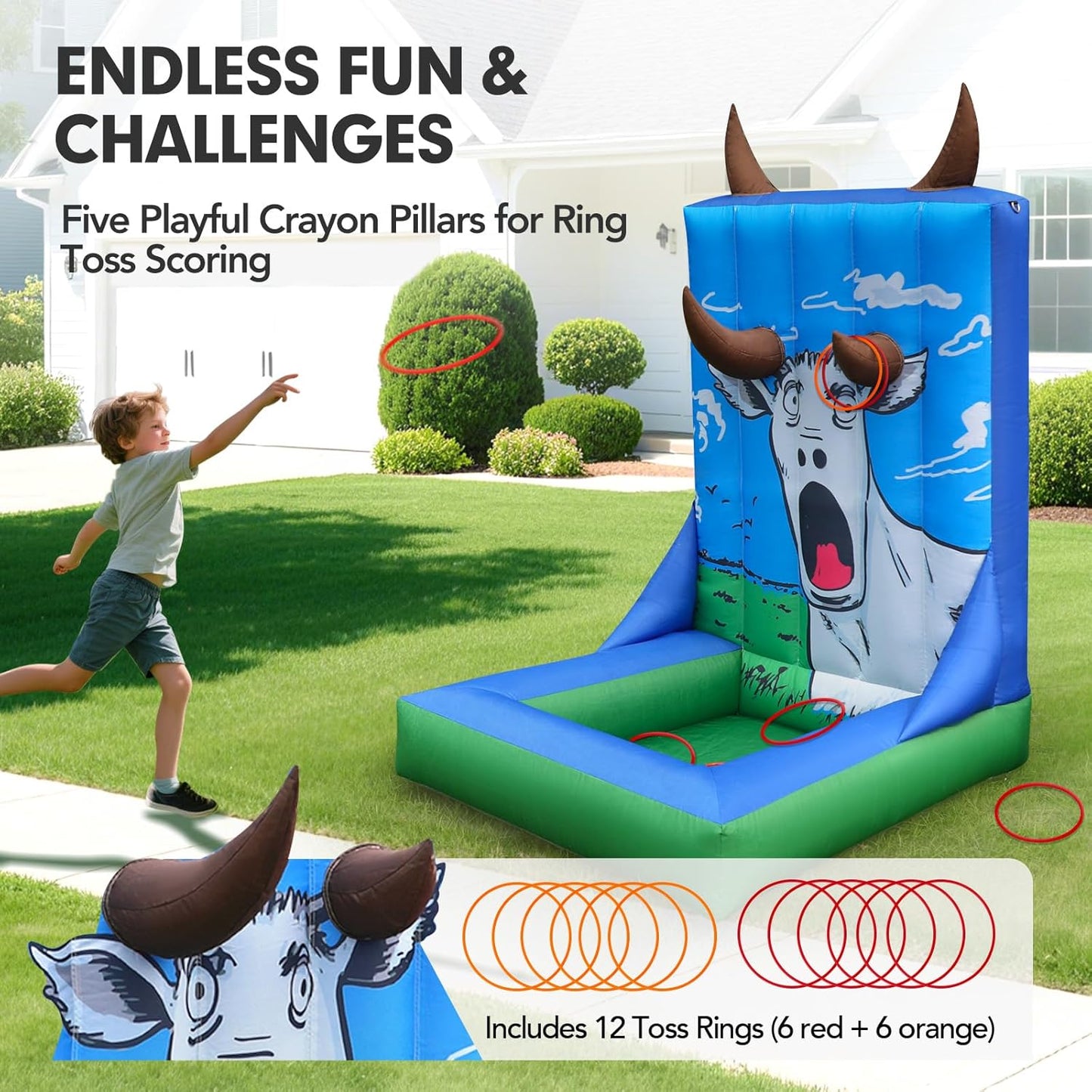 Inflatable Carnival Game with Built-in Blower, Portable Fun Toss Game for Backyard, Outdoor Carnival & Party