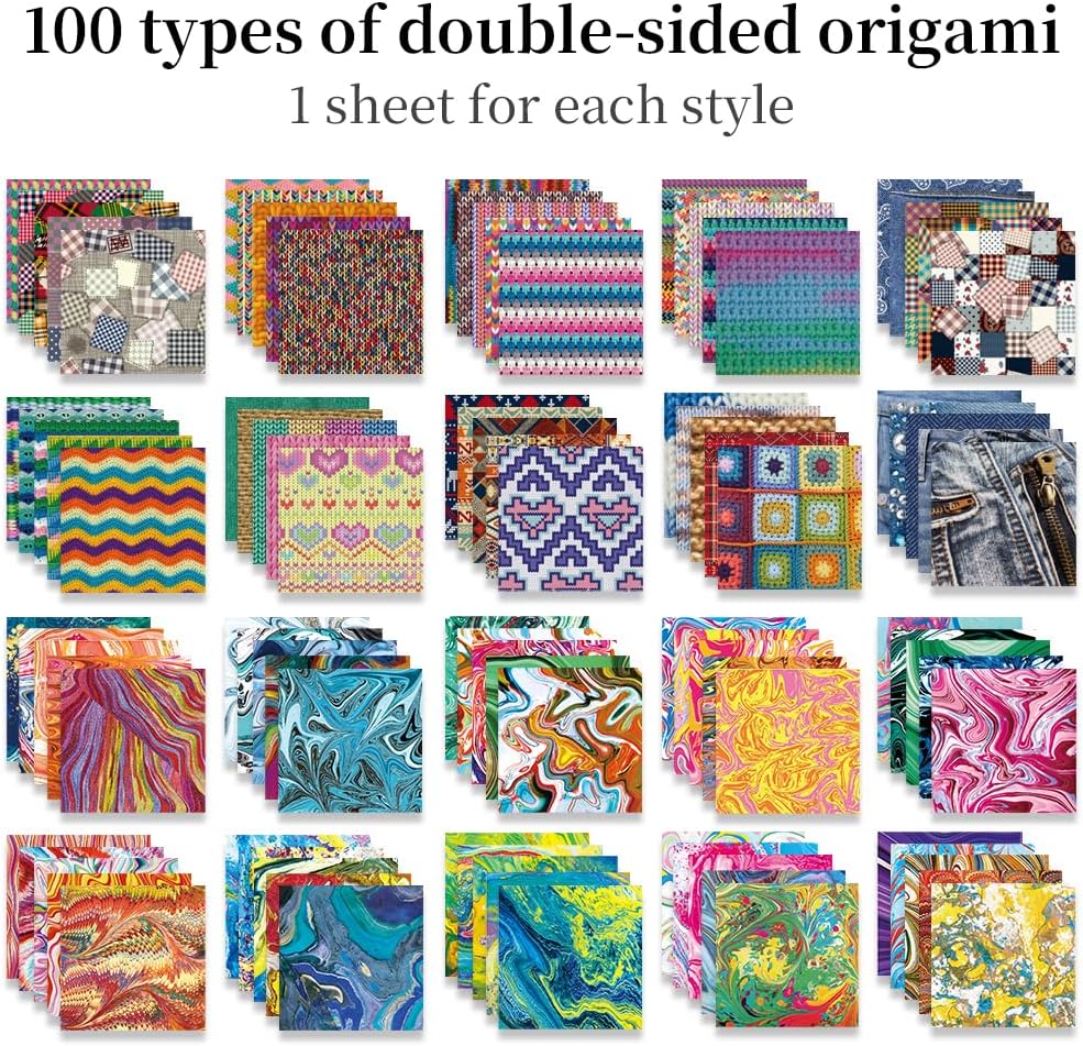 Origami Paper Kit Dobule Sided 100 Sheets 100 Colors 6 Inch Japanese Chiyo Square Easy Fold Arts Crafts DIY Handwork Origami Papers Beginner Cloth Rock Color