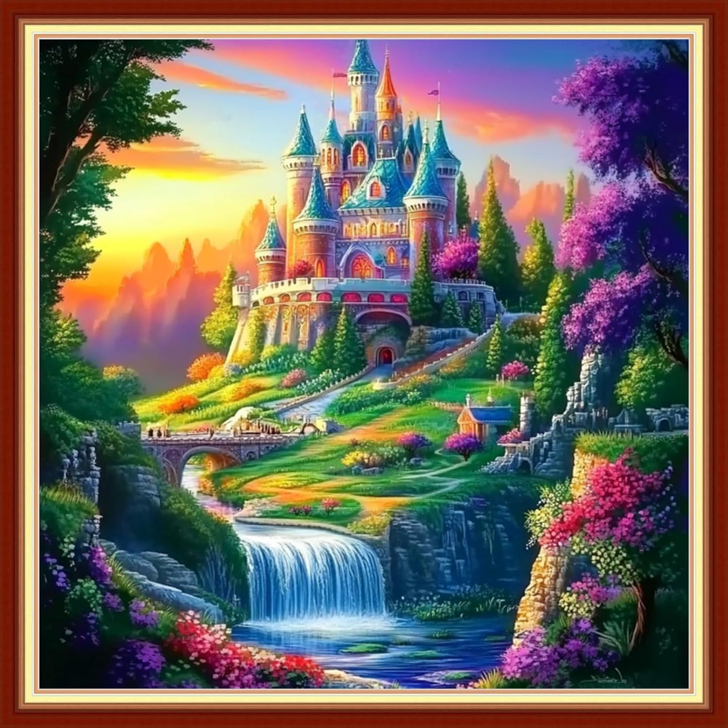 Joyhoor Cross Stitch Kits for Beginners Stamped Cross-Stitch Supplies Needlework preprint Embroidery Kits for Adults DIY Needlepoint Kits Embroidery Patterns 11CT-Wonderland Castle 18x18 inchs