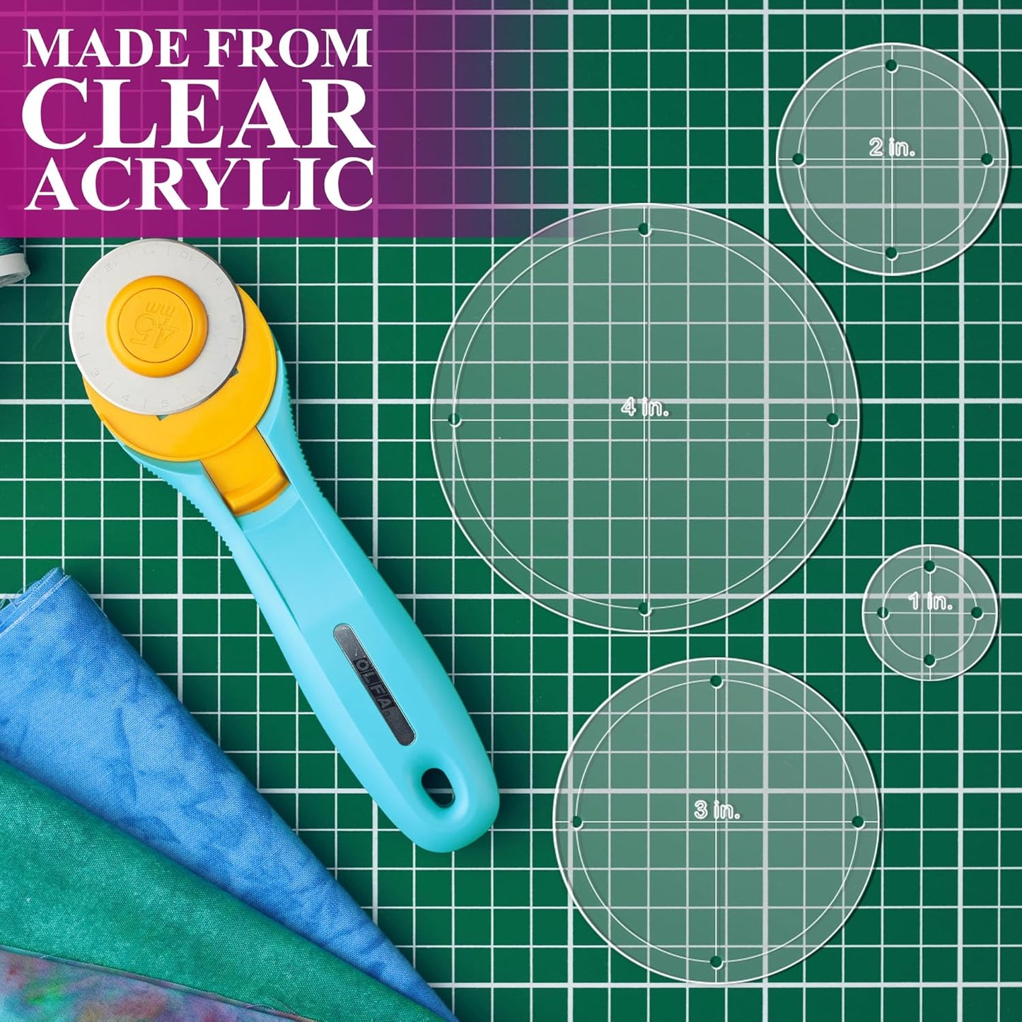Quilting Acrylic Template Set | Precision Tools for Quilting Enthusiasts | Circle Design | Includes Sizes 4", 3", 2", 1" | 1/8 Clear Acrylic | 1/4" Seam Allowance for Accuracy