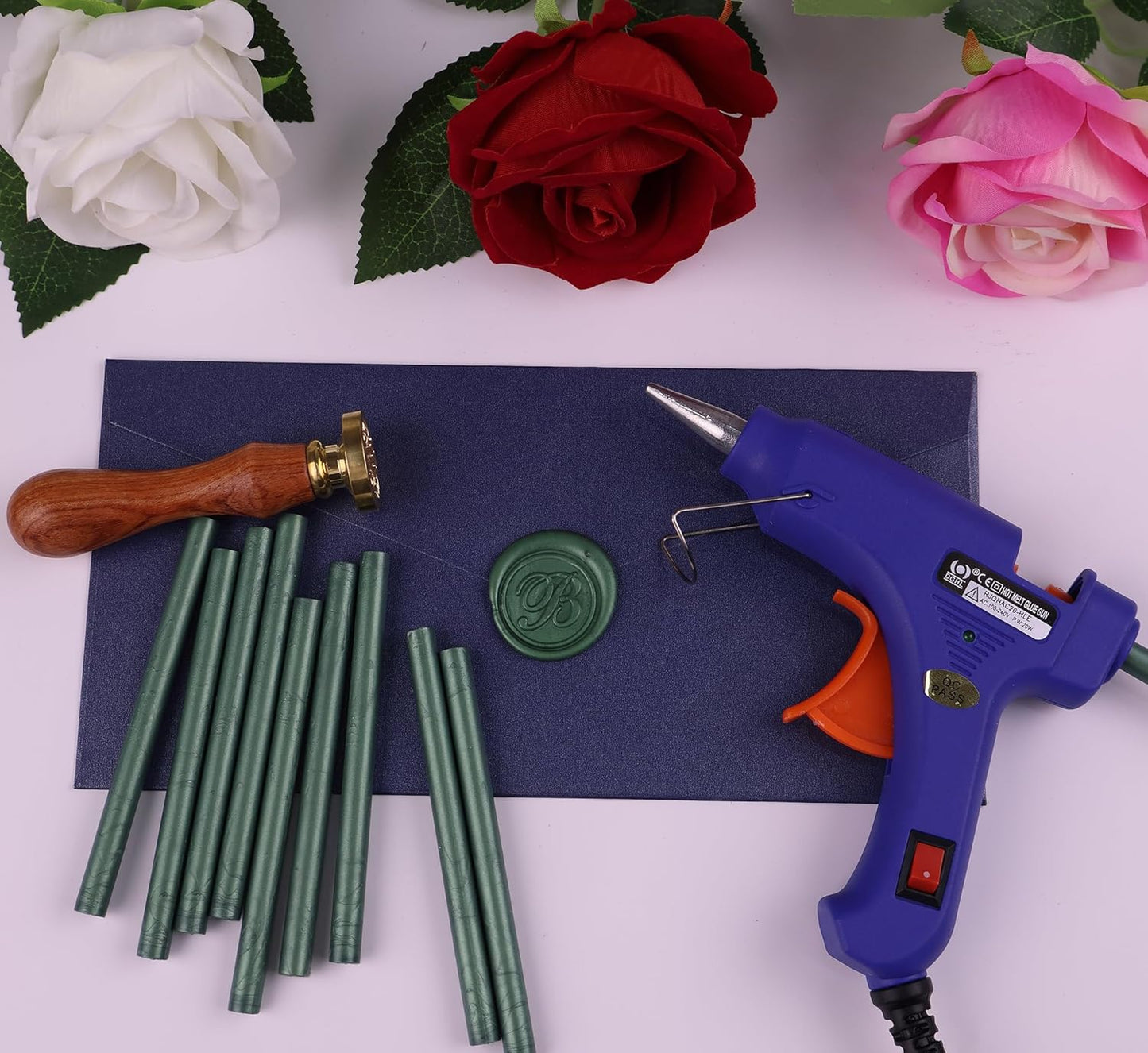30 Pieces 7mm Sealing Wax Sticks for Glue Gun,PORXFLY Mini Wax Seal Sticks Great for Seals Stamp,Cards Envelopes,Wedding Invitations,Gift Wrapping,Wine Packages (Pine Green)
