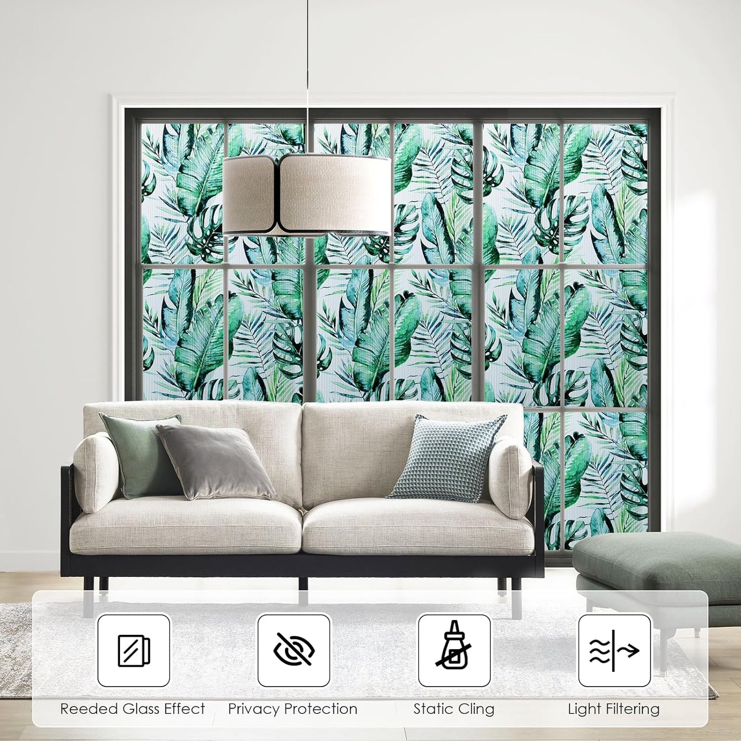 DKTIE Nature Pattern Rainbow Window Film Decorative Stained Glass Window Film Static Cling Films Easy Apply Removable Comes with Tools (U560-Reeded Glass, 35.4" x 78.7")