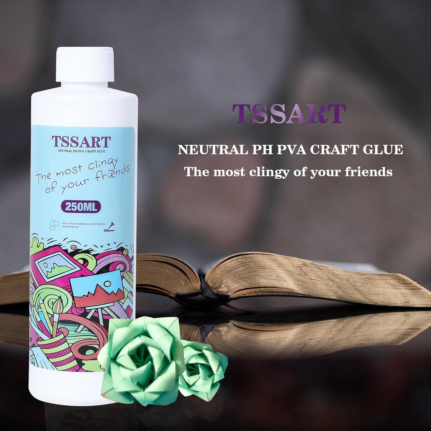 Neutral pH Craft Glue - 8.4floz Acid-Free PVA Formula Water Soluble Glue, Dries Clear and Flexible - Ideal for Arts, Paper, Photography, Scrapbooking and Book Binding - Flip Cap