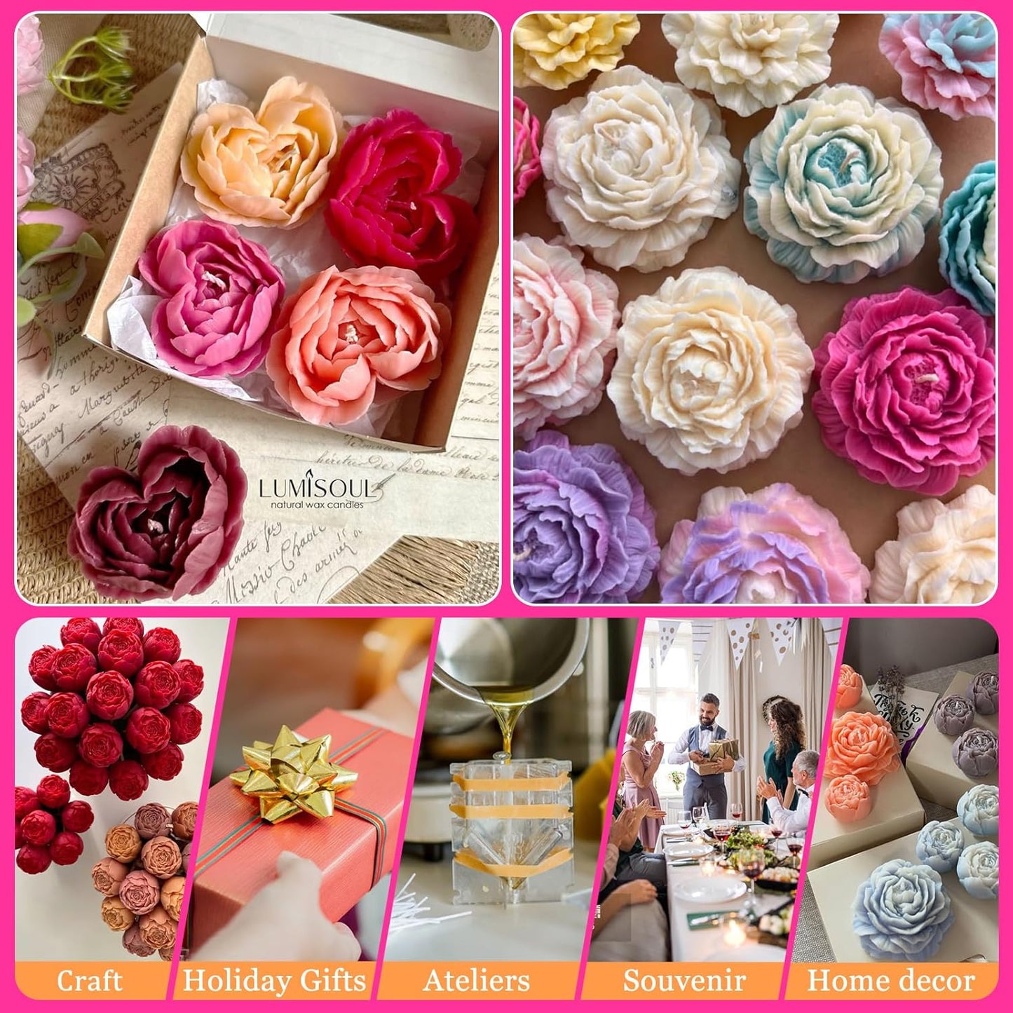 6PCS Flower Silicone Molds Set,3D Rose Flower Silicone Fondant Mold Valentine Day Silicone for Candle Making Molds Cake Mold for Chocolate Candy Pastry Dessert Resin Craft