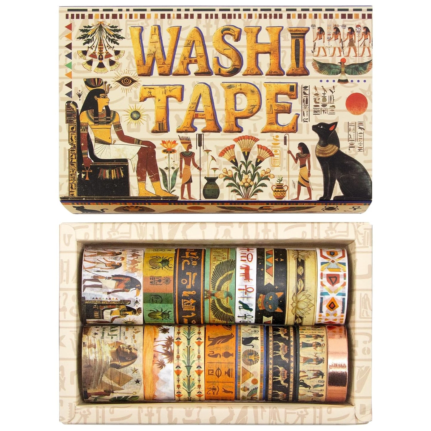 Mooker 16 Rolls Washi Tape Set - Decorative Tape Egyptian Style, Craft Tape for Journaling Supplies, Scrapbooking Supplies, Journaling Supplies, DIY Crafts, Junk Journal Supplies, Scrapbook Paper