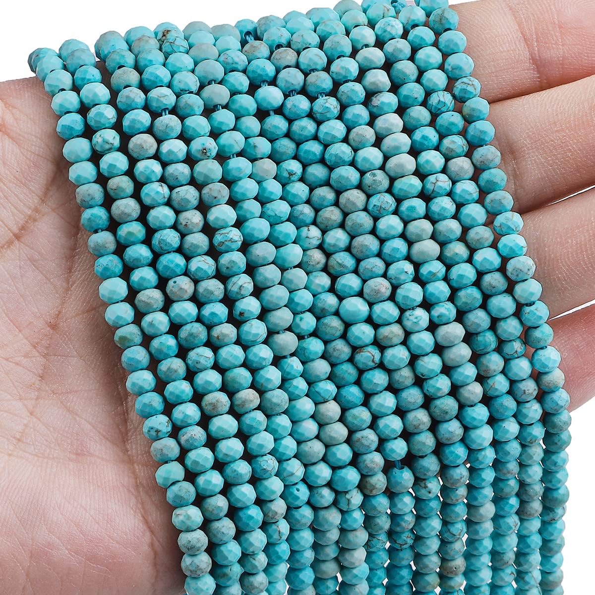Natural Blue Turquoise Beads 4x2mm 120pcs Faceted Rondelle Loose Semi Gemstone Beads for Jewelry Making Design