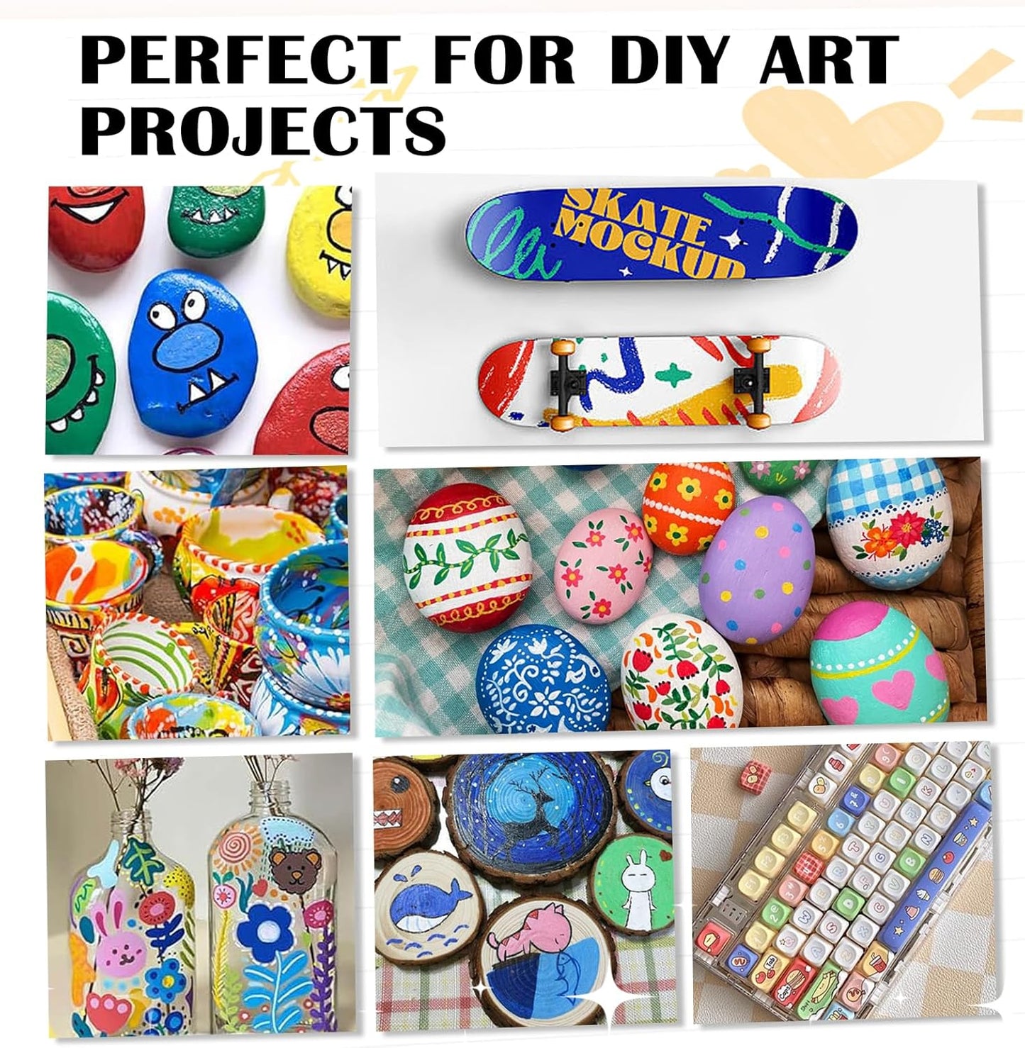 VOKART 60 Colors Acrylic Paint Markers - 30 Dual Brush Tip Paint Pens Including 2 Metallic Colors for Rock, Canvas, Fabric, Wood, Glass, Ceramic - Art Supplies for Artists, Kids, DIY & Holiday Decor