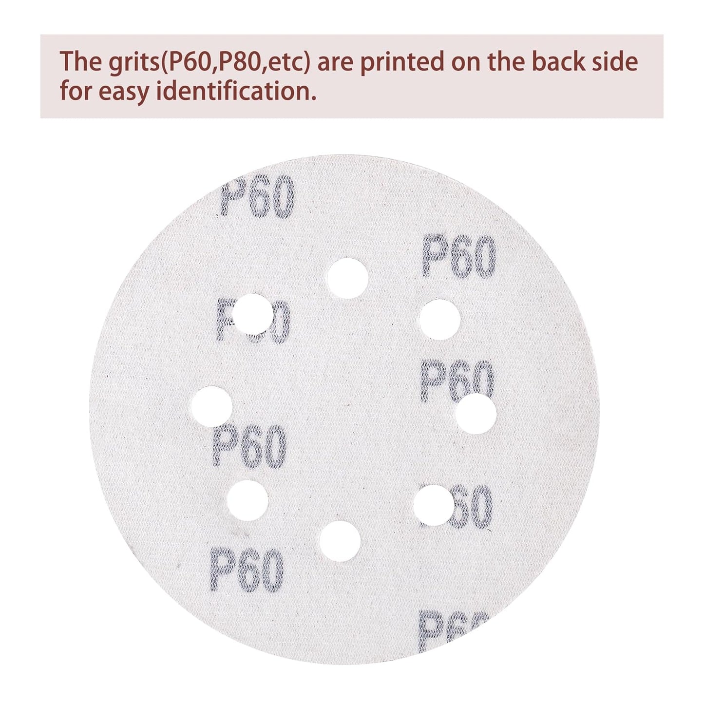 150pcs Sanding Discs Set, 5-Inch 8-Hole Sandpaper, Including 60,80,100,120,150,180,240,320,400,600 Grit for Woodworking or Automotive