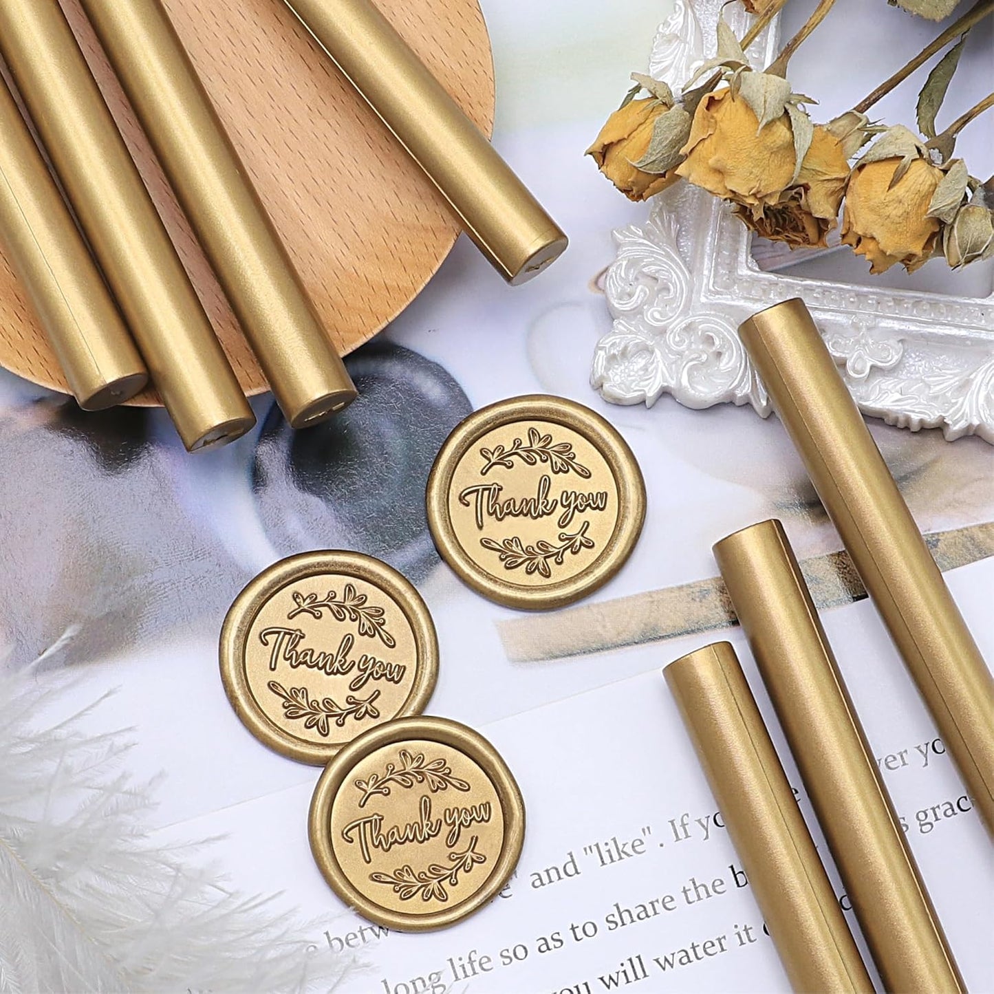 SWANGSA 20 Pieces Glue Gun Sealing Wax Sticks Antique Gold for Wax Seal Stamp, Great for Wedding Invitations, Cards, Envelopes, Wine Packages, Gift Wrapping (Antique Gold)
