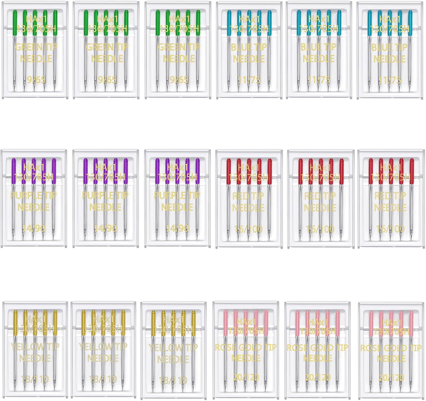 YICBOR Sewing Machine Needles, 90pcs Universal Regular Point Flat Shank Sewing Needles HAX1 130/705H for Singer, Brother, Janome, Pfaff and Other Brand Sewing Machine (90)
