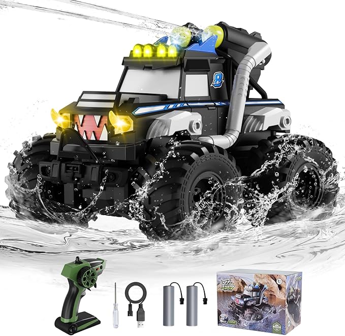 Remote Control Car, Waterproof Monster Trucks Toys, 1:18 Amphibious RC Cars, 2.4 GHz 4WD All Terrain Off-Road Pickup Toy Truck, Kids Toys for 6-12 Year Old Boys Girls Christmas Birthday Gifts Presents