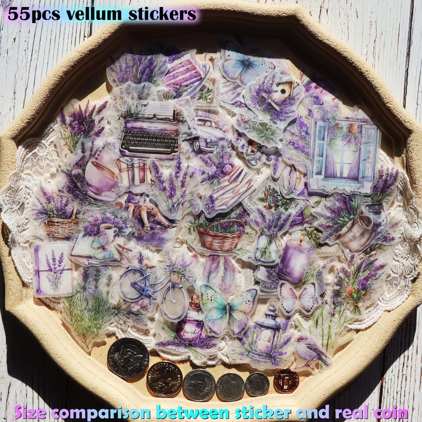 Vintage Vellum Stickers Floral Plants Elements Scrapbooking Supplies Flowers Botanic Natural Translucent Paper Self-Adhesive Junk-Journal Items (Lavender)