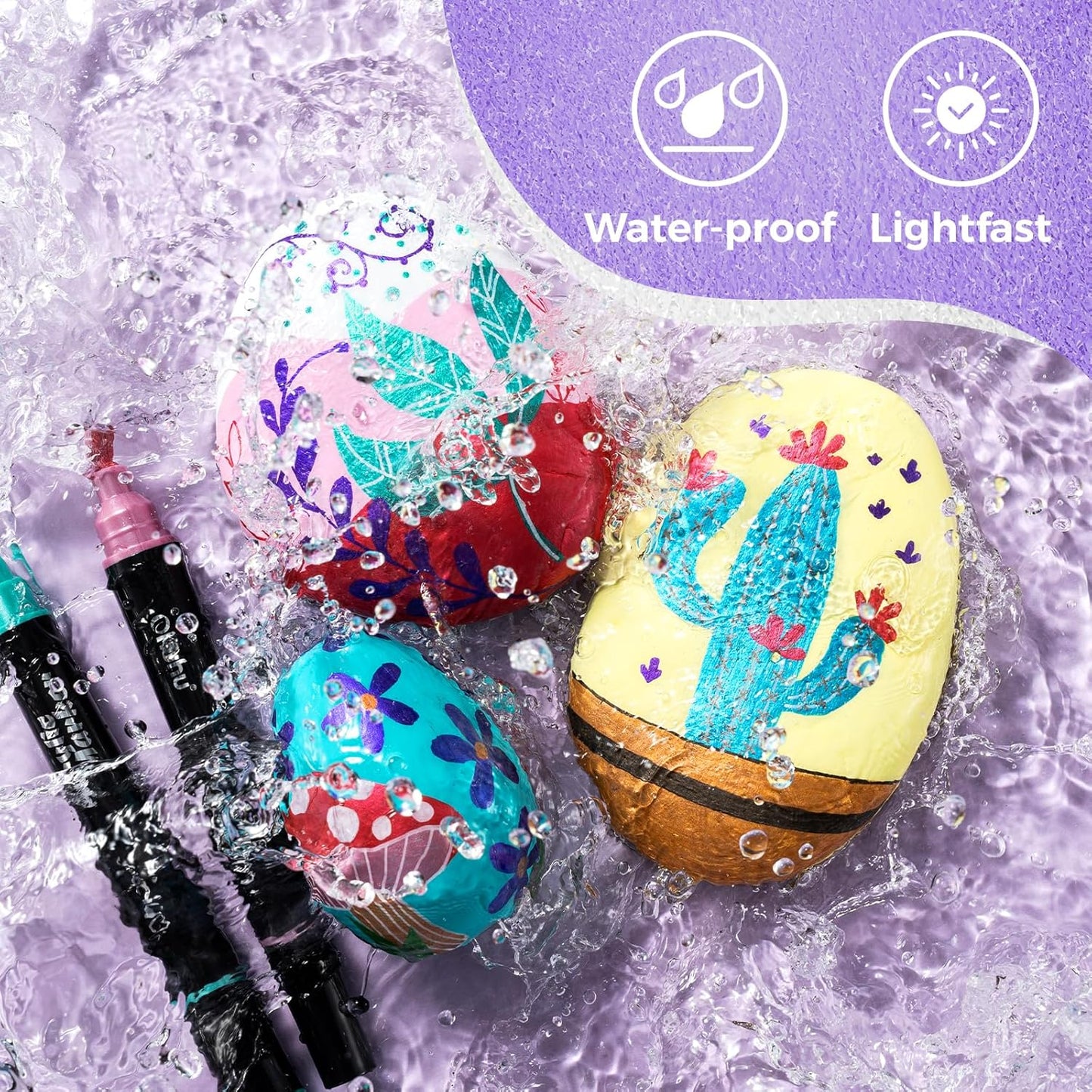 Ohuhu Acrylic Paint Markers 60 Colors: Dual Tips (Round & Fine) Acrylic Markers High Opacity Paint Pens Waterproof Lightfast for Rock Painting Easter Eggs Wood Glass Ceramic Canvas - Kakaako