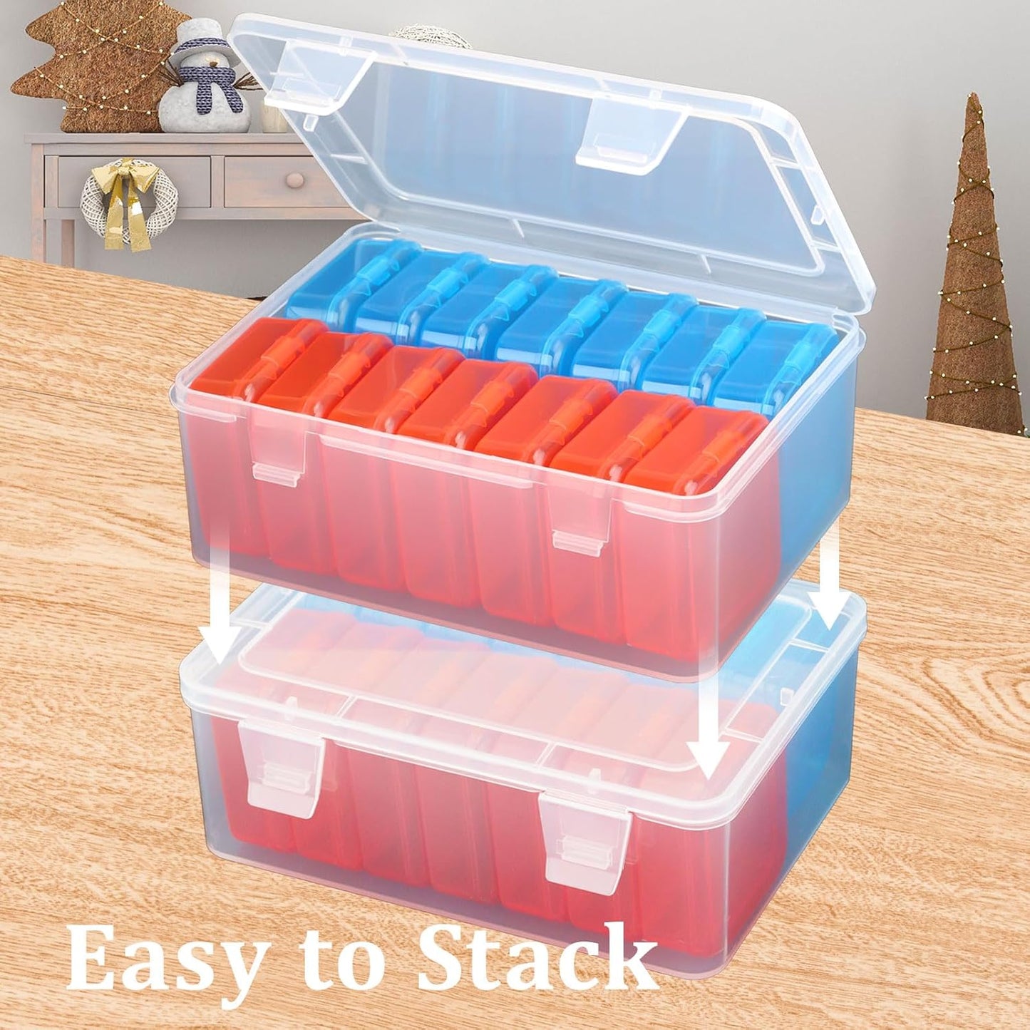 Mathtoxyz Small Bead Organizers(Red, Blue), 15 Pieces Plastic Storage Cases Mini Clear Bead Storage Containers Transparent Boxes with Hinged Lid and Rectangle Clear Craft Supply Case