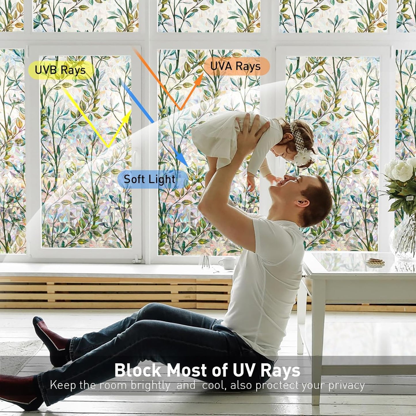 Donox Window Privacy Film, 3D Decorative Window Vinyl Decorative Stained Glass Window Film, Anti-UV Sun Blocker Heat Control for Home, 23.6 Inch x 6.5 Feet (with Installation Tool)