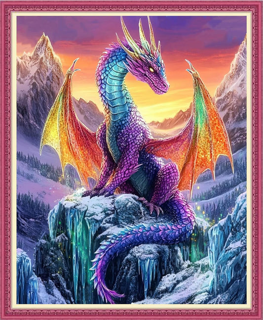 Redxing Stamped Cross Stitch Kits Full Range of Embroidery Starter Kits- Needlepoint Counted Cross Stitch Kits for Beginner Adults 11CT Printed Embroidery Kit-Snow Mountain Colored Dragon 16x20 inch