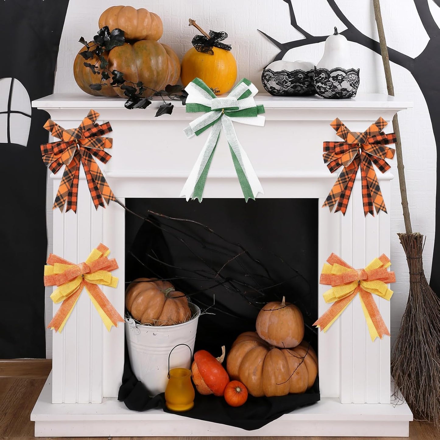 10 Rolls 50 Yard Halloween Plaid Burlap Ribbon Rolls 1 Inch Gift Wrapping Ribbon Decorative for DIY Crafts Wreath Bow Making Supplies Home Decor