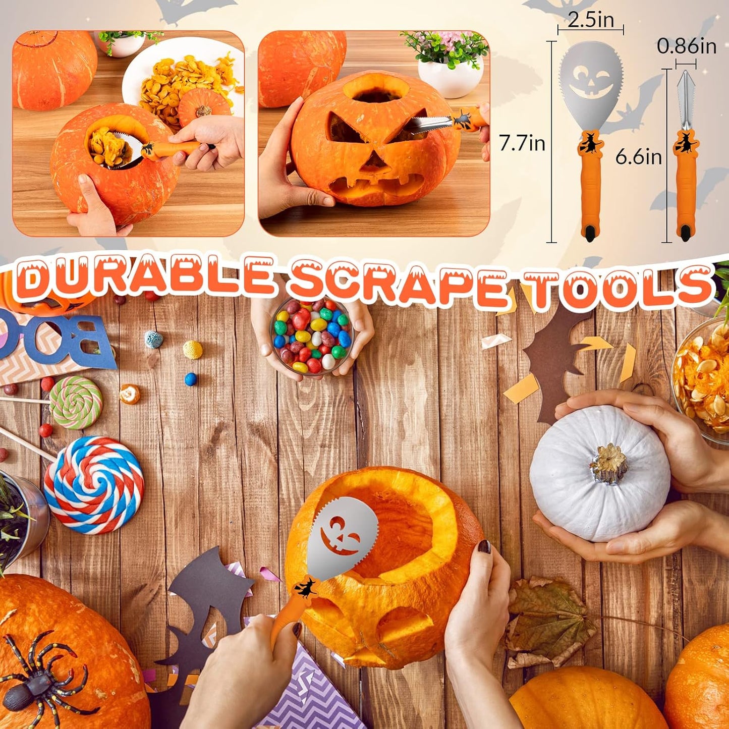 【With Hammer】Pumpkin Carving Kit Halloween, Safe and Easy Pumpkin Carving Set for Kids, DIY Stainless Steel Pumpkin Carving Tools for Halloween Decoration Jack-O-Lanterns, Gift for Halloween