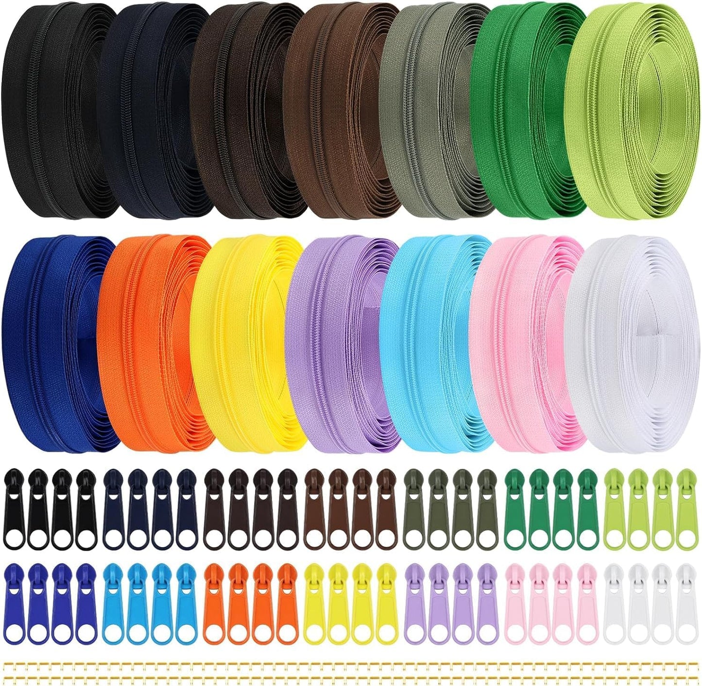 DOITEM 14 Colors Zippers by Yard, 3 mm Zipper 39 Meter 43.5 Yard Nylon Endless Zipper Set with Slider and Zipper