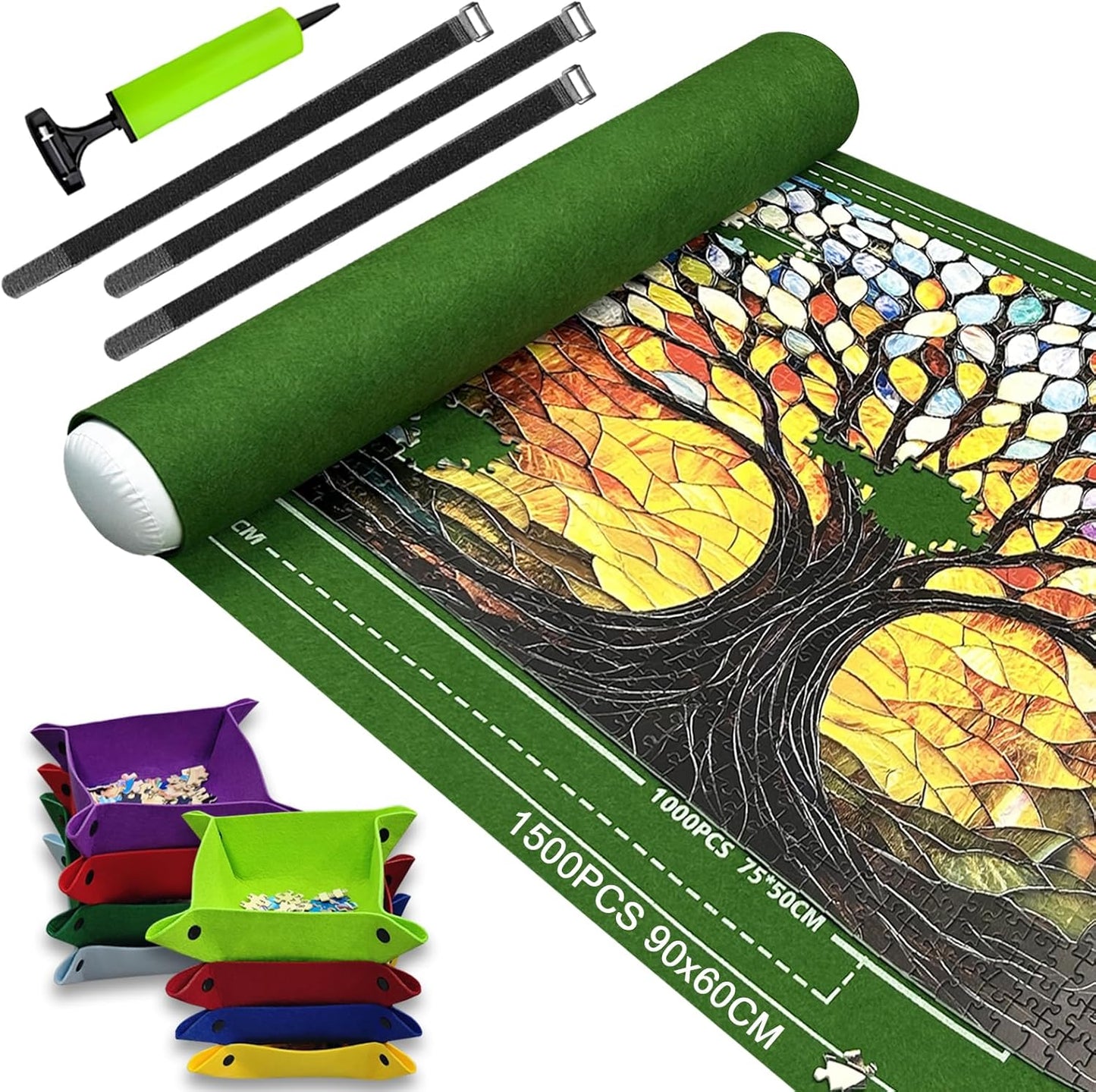 Napzy Puzzle Mat Rollup Puzzle Mats for Jigsaw Puzzles Storage Puzzles Matt Roll Up Board Saver with 8 Sorting Trays 1 Drawstring Bag Jigsaws Table for Up to 1500PCS