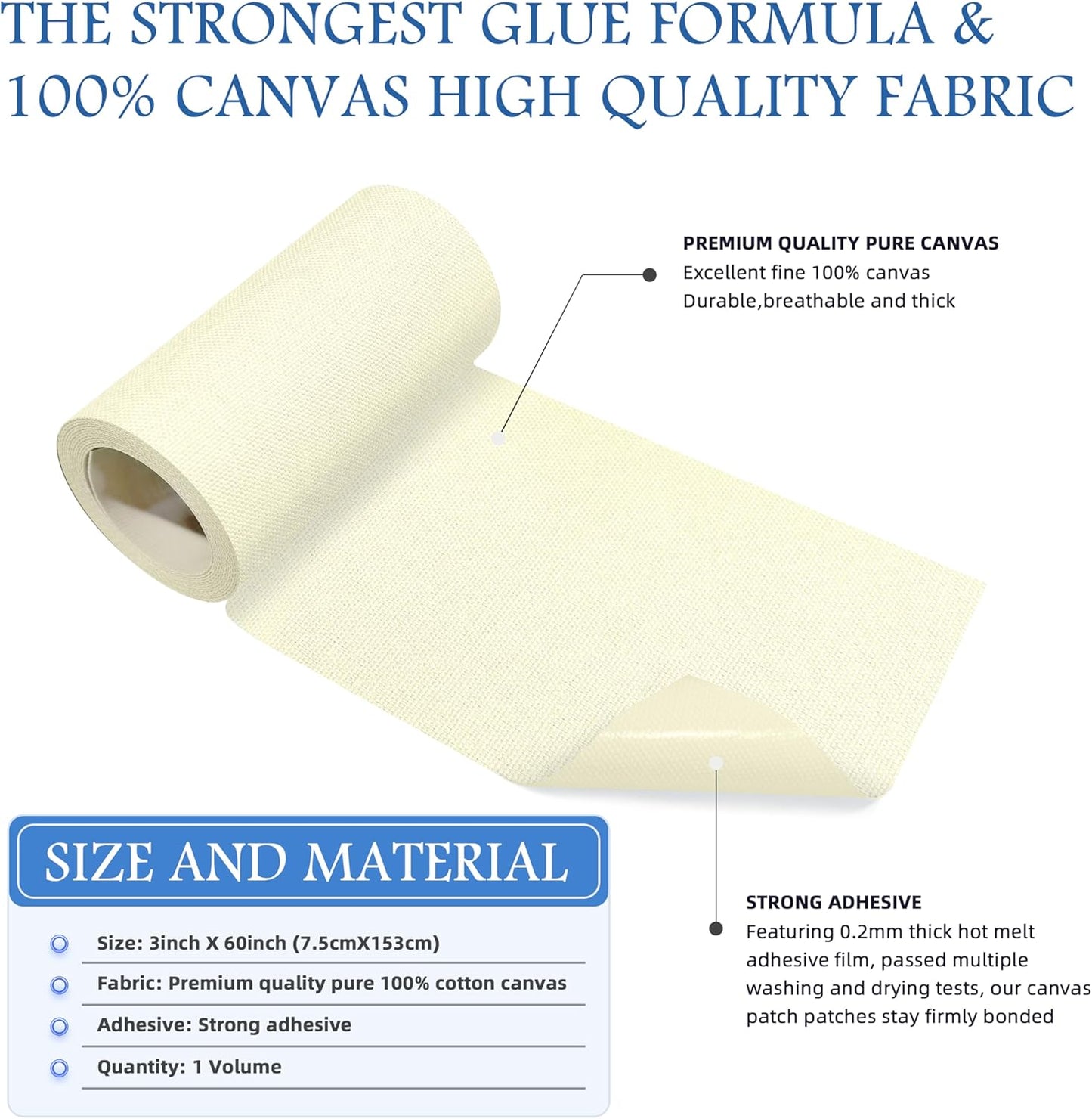 KING MOUNTAIN Canvas Iron on Patch,3"×60",Waterproof 100% Cotton Fabric Repair Patch,Used for Various Sofa,Tent,Clothes,Seats,Suitcases (Beige White)