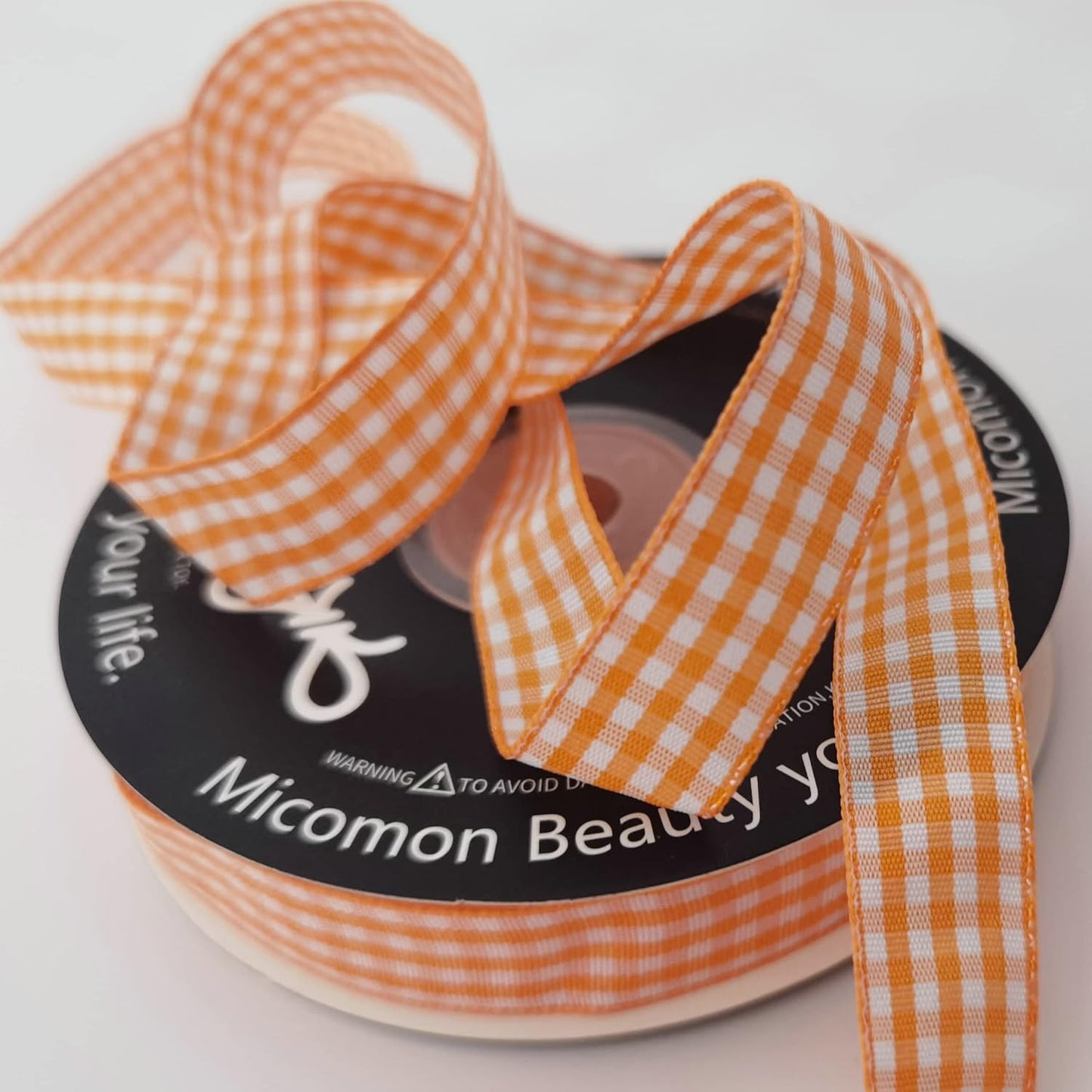 Orange Gingham Plaid Checked Ribbon 25 Yards Each Roll 100% Polyester (5/8",Orange)