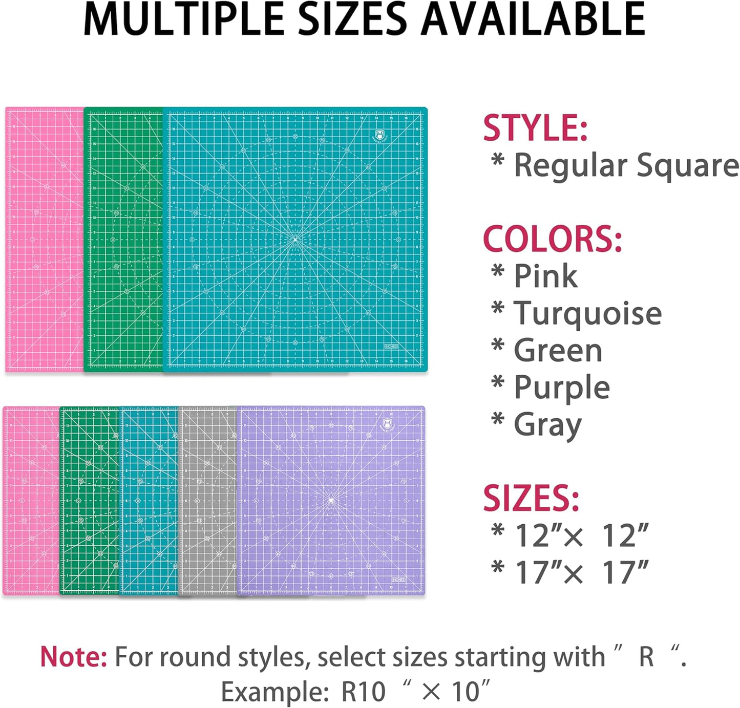 Headley Tools 17"x17" Rotating Cutting Mat, Self Healing Mat with 360-Degree Rotation & Anti-Slip Base, Sewing Board Cutting Mat Perfect for Fabric Quilting Leather Hobby Project, Pink