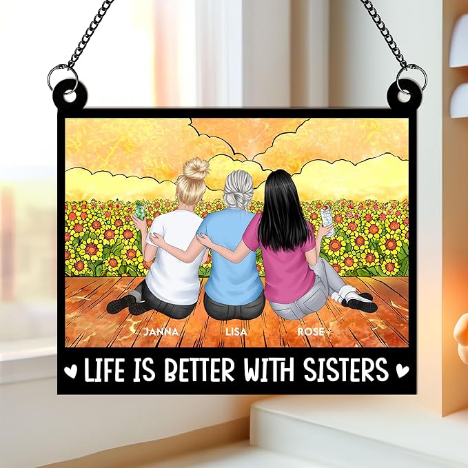 Macorner Personalized Window Hanging Suncatcher Ornament Friendship Gifts for Women, Birthday Gifts for Women Friendship, Best Friend Birthday Gifts, Besties Forever