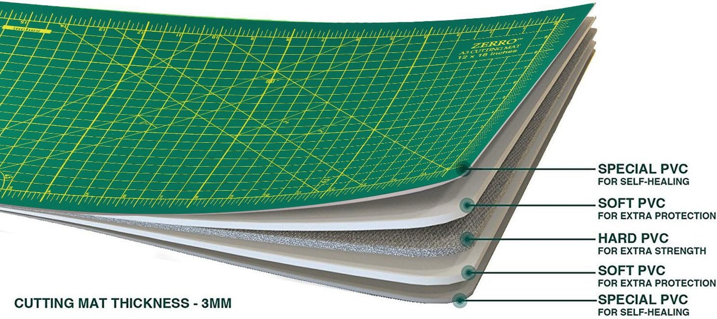 ZERRO Cutting Mat 18" x 24" Self Healing Professional Double Sided Sewing Rotary Mat Thick 5-Layer with Imperial/Metric (A2)