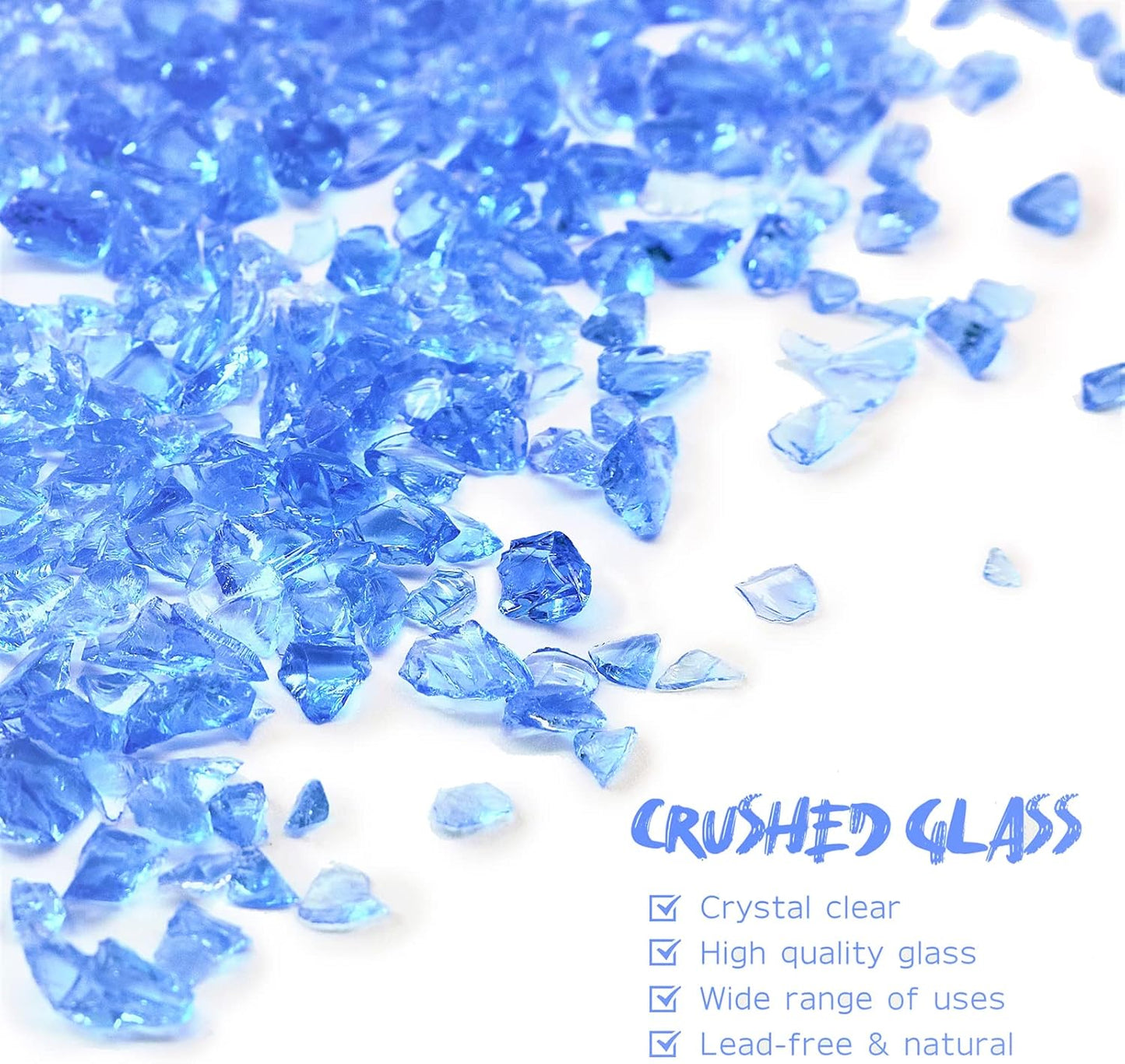 Crushed Glass for Resin Art - 3-6mm Light Blue, 1.5lb | Broken Glass Pieces for Crafts, Vase Filler & Fire Pit Media | Decorative Stones