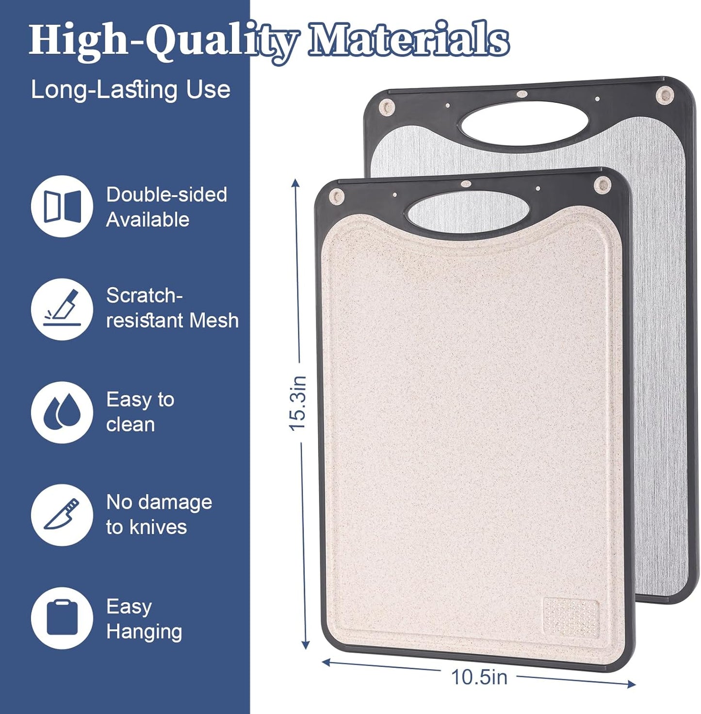 Titanium Cutting Boards For Kitchen, Double Sided Cutting Board, Food Grade Titanium And Wheat Straw PP Chopping Board, Easy To Clean, Large Size 15”×10” Dark Gray