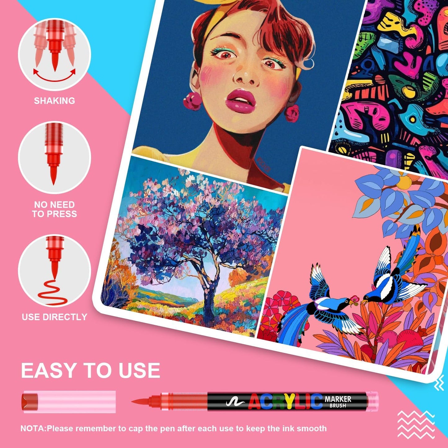 DICEKOO 120 Colors Acrylic Paint Markers, Soft Brush Tip Pens with Automatic Ink Control System, Waterproof, Quick-Drying, Lightfast, for Rock Painting, Canvas, Wood, Egg & DIY Crafts Art Supplies