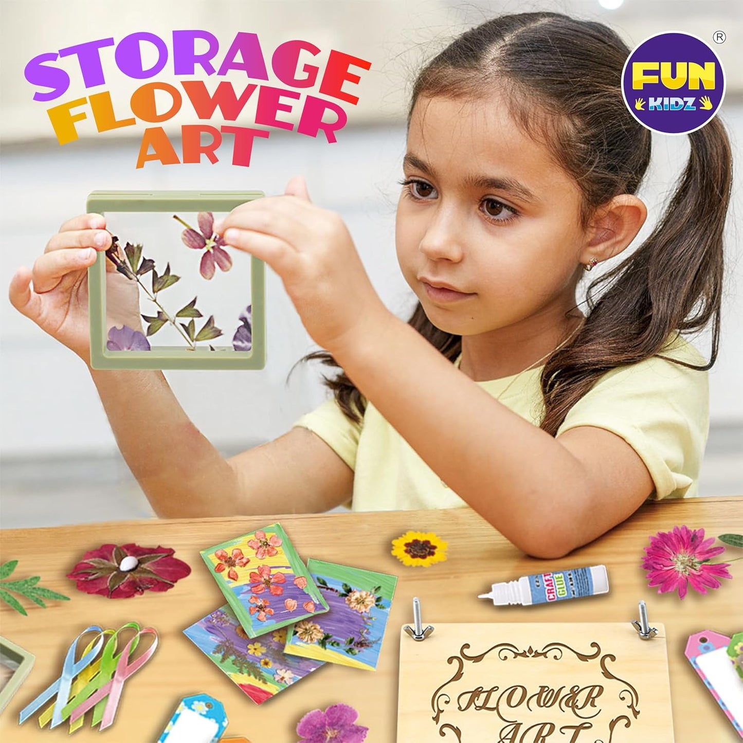 Creative Flower Press Kit for Kids, FunKidz 9 Layers Wooden Pressed Flowers Plants Art with Frames DIY Set Make Bookmarks Decorate Cards Craft Gift for Girls Boys