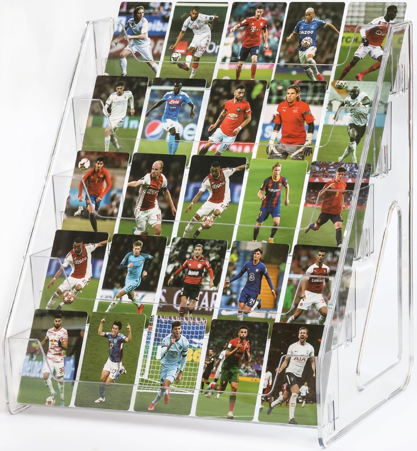 Card Display Stand set of 2, Clear 5-Tiered Shelf For Greeting Card, Stickers, Postcard, Sports Graded Card, Football Baseball Basketball Cards, Table Top Holder Display Rack For Psa Slabs (2 Pack)