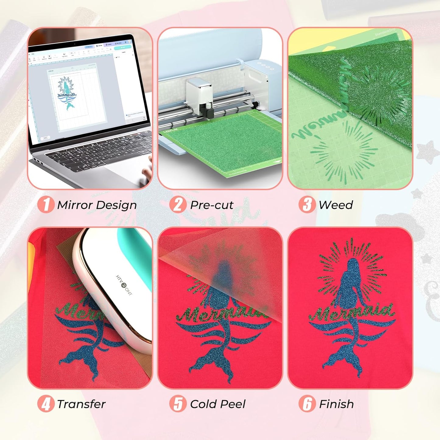 HTVRONT Glitter HTV Heat Transfer Vinyl Bundle: 10 Pack 12"x12" Iron on Vinyl for T-Shirt (1 PTFE Sheet Included), PU HTV Easy to Cut & Weed for Heat Design