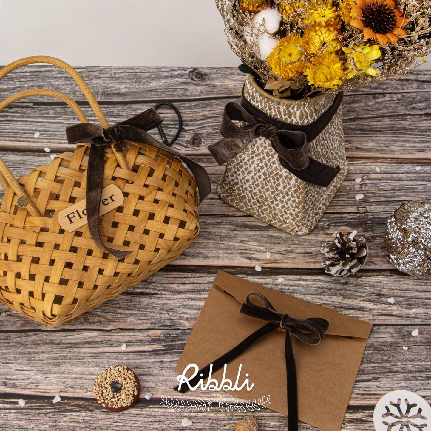 Ribbli Brown Velvet Ribbon 5/8 Inches Continuous10 Yard Spool Christmas Ribbon for Gift Wrapping Crafts Home Decor