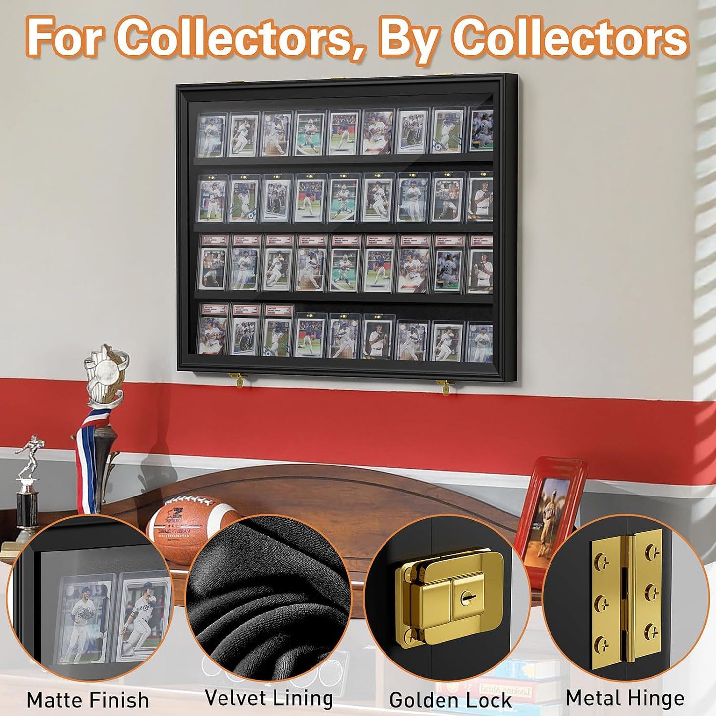 2 Pack Baseball Card Display Case, 36 Graded Card Display Frame Lockable, Trading Card Display with UV Protection Sports Card Display Case for Baseball Cards, Football Cards, Sports Cards