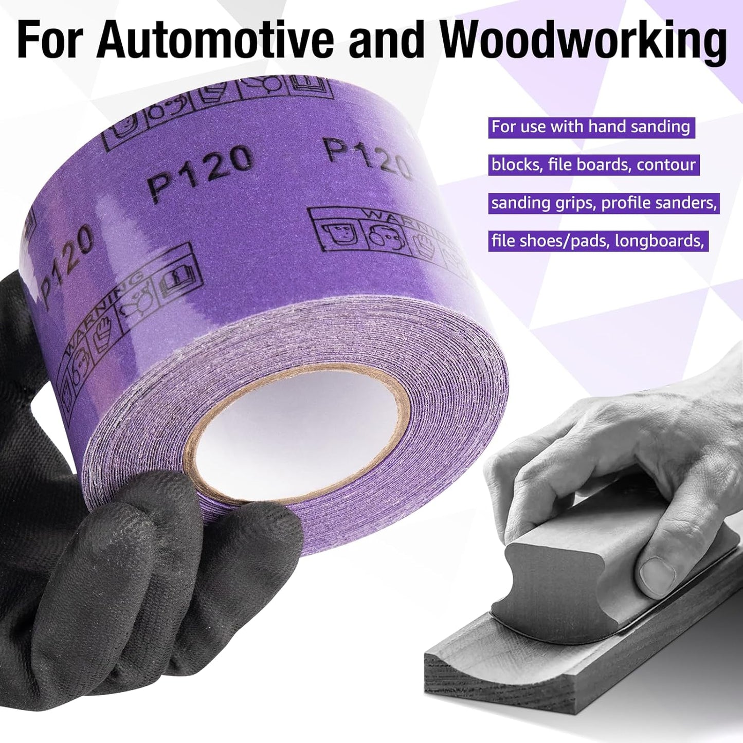 40 Grit PSA Purple Film Ceramic Sandpaper Roll, 2-3/4" Wide Continuous 10 Yard Longboard Sanding Roll Wet Dry Sanding Blocks Self Adhesive Sticky Back Sanding Sheets for Woodworking Automotive