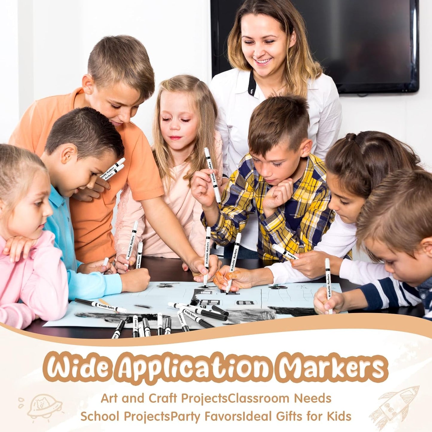 18 Pcs Line Washable Markers Bulk Black Fine Tip Markers Set Coloring Thin Tip Drawing Washable Pen for Kids Art School Classroom Back to School Gender Reveal Party Supplies, Ages 6+