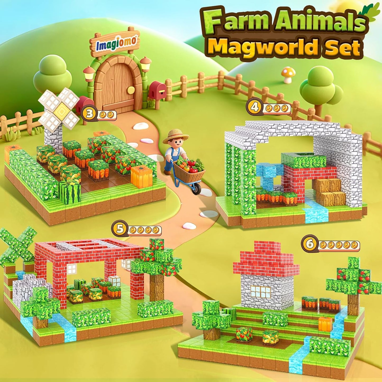 150PCS Magnetic Blocks - Build Mine Magnet World Farm Edition, Magnetic Kids Games for Boys & Girls Age 3-5 4-8 6-8, STEM Sensory Construction Classroom Must Haves Building Toys for Toddlers