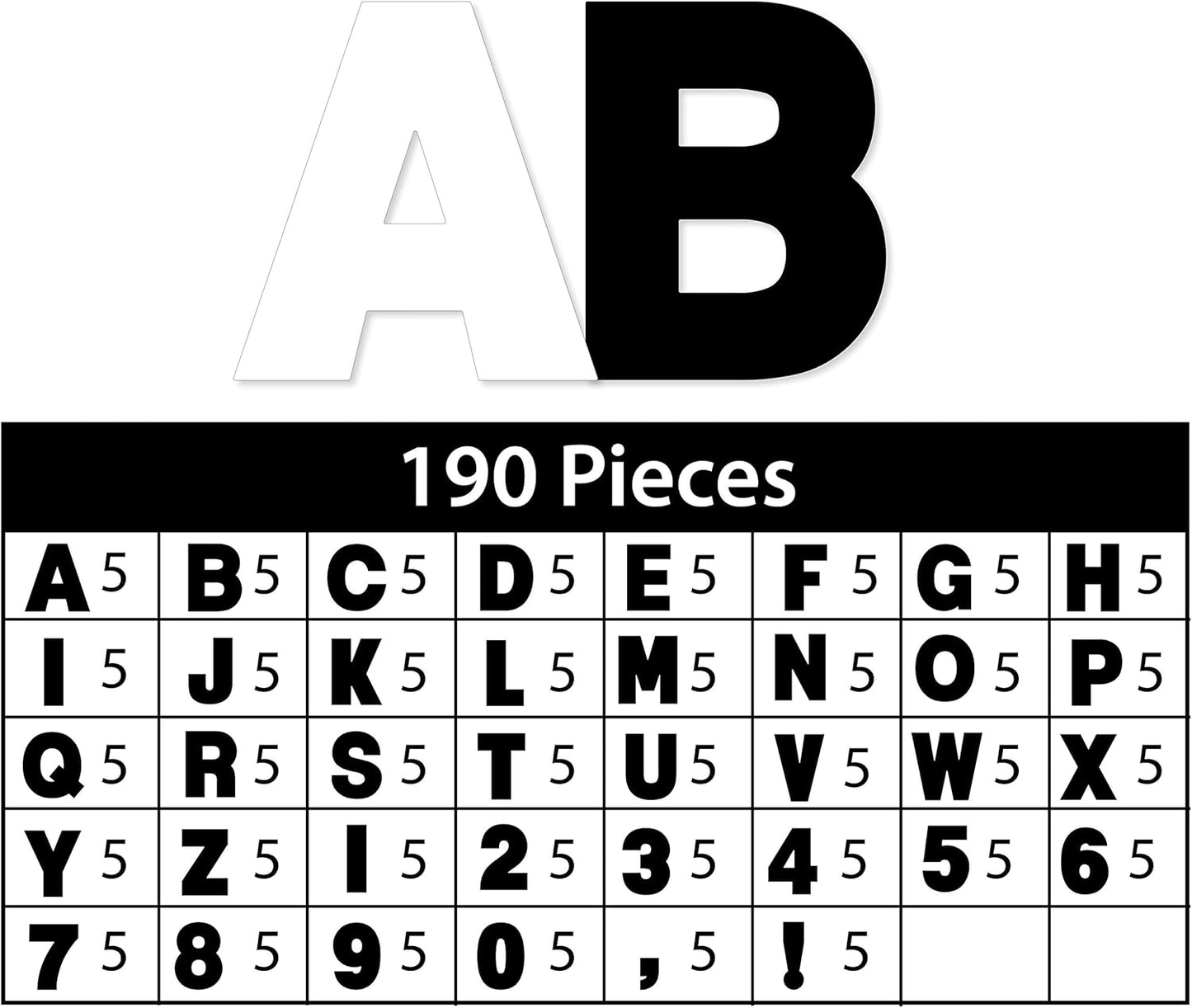 ArtSkills Poster Letters 4” Paper Letters for Poster Board Projects, Classroom Bulletin Boards, Sign Making Supplies, Black/White, 190 Pieces