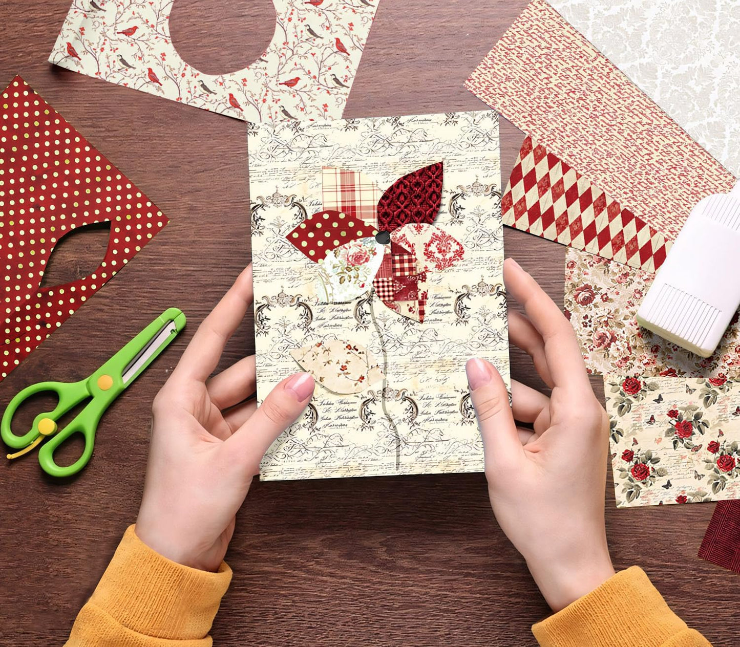 24 Sheets Red Aesthetic Scrapbooking Paper Pad - 6In x 6In Double Sided Flowers Patterns for Photos Album Journals Supplies Decorative Collage Origami DIY Crafts Gifts Wrapping