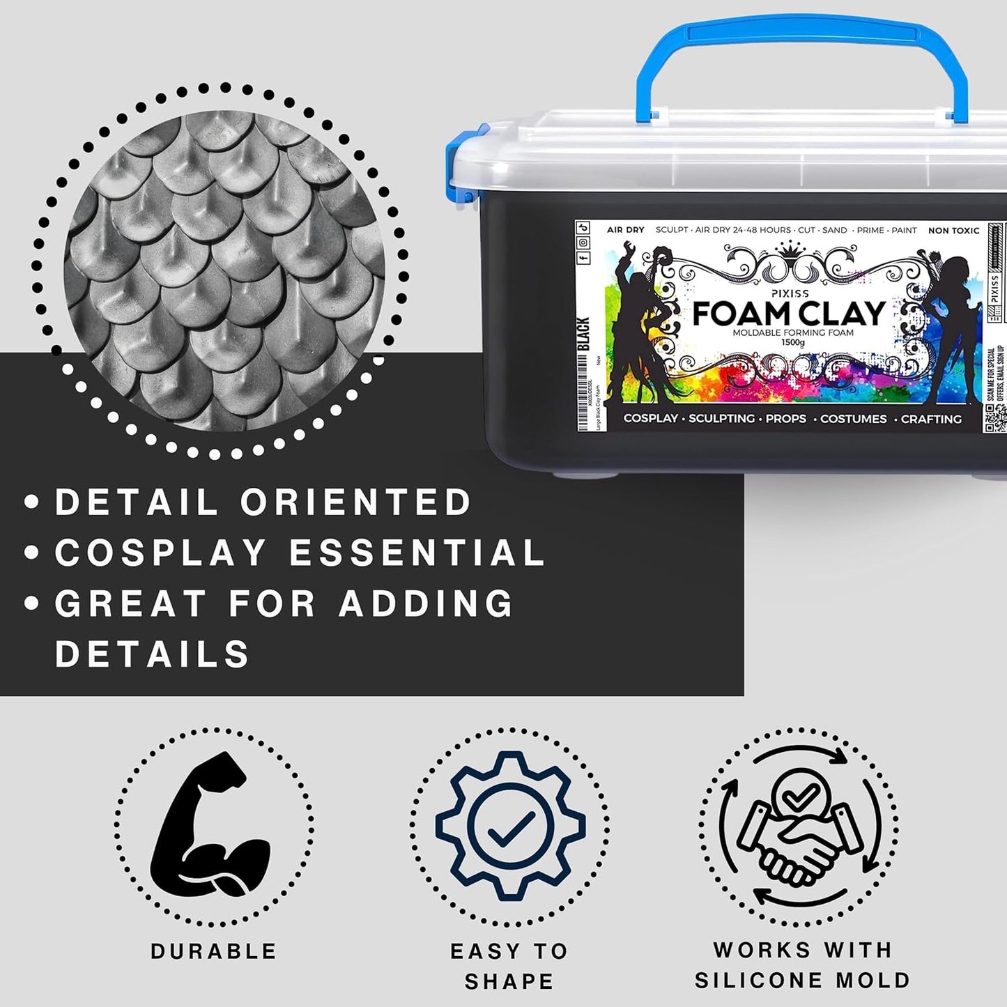 Pixiss Foam Clay (1500g, Black + White)