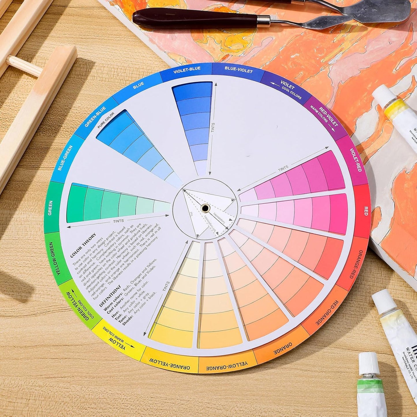 Garneck Creative Color Wheel Learning Chart Color Mixing Rotation Tool for Art and Nail Professionals Easy Use Colour Guide with Tints Shades and Definitions