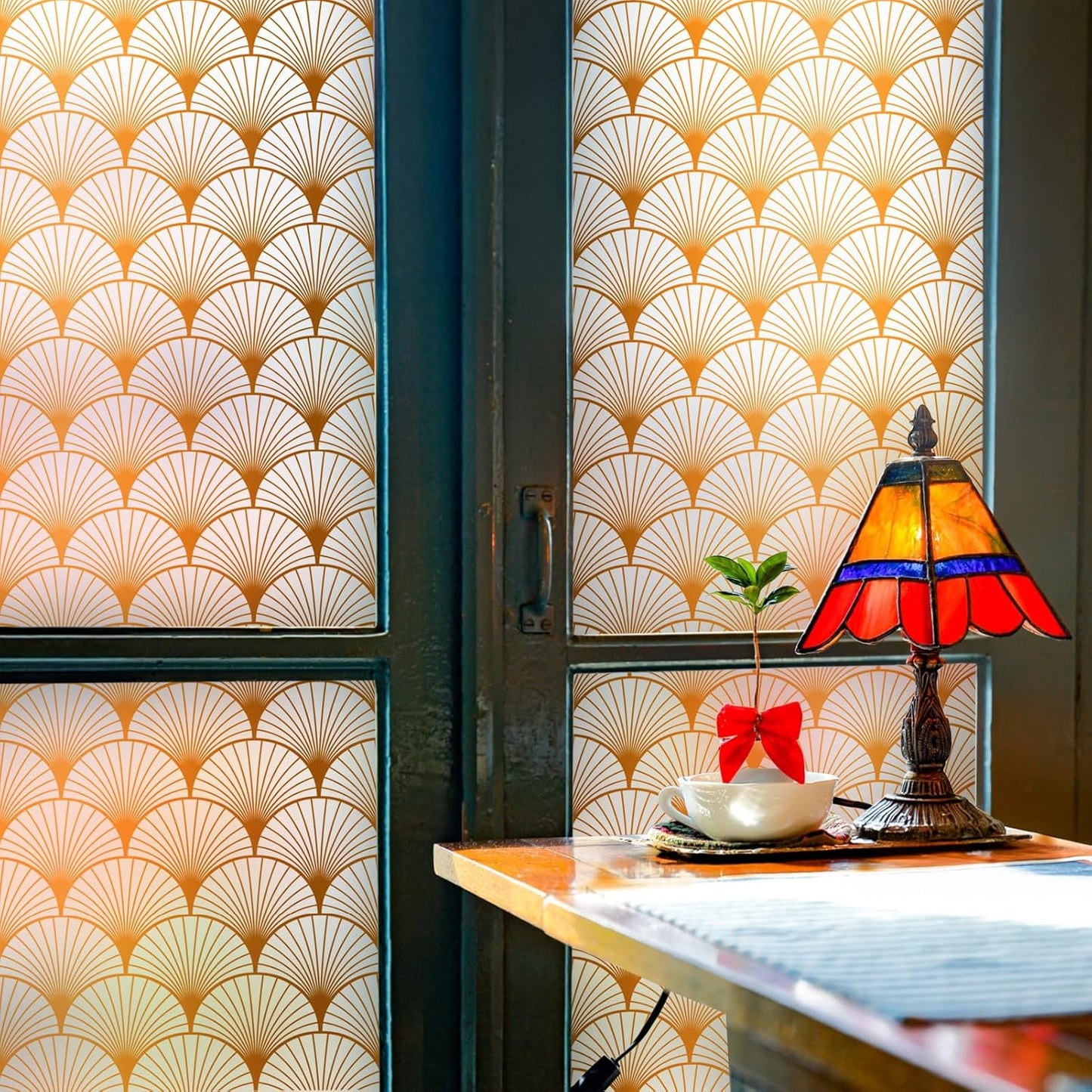 DKTIE Geometric Art Stained Glass Window Film Bathroom Window Privacy Film Frosted Glass Static Clings Non Adhesive with Installation Tools, Modern Home Improvement Style (S117, 17.7'' x 118.1'')