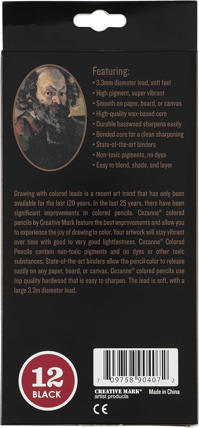 Creative Mark Cezanne Premium Colored Pencils Black Set of 12 - Highly-Pigmented Coloring Pencils for Drawing, Blending, Coloring, and More