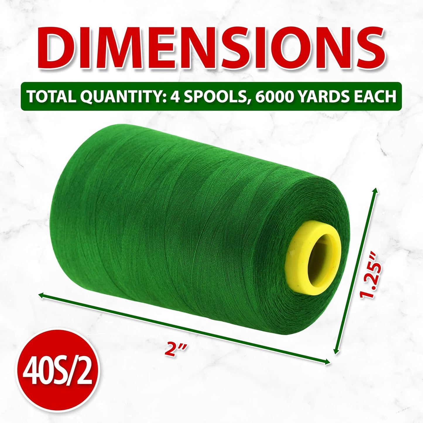 Mandala Crafts 4 Pack of Serger Threads Cones Spools - 40S/2 24000 Yards Polyester Dark Green Threads for Sergers Machine and Overlock Quilting Sewing Machine