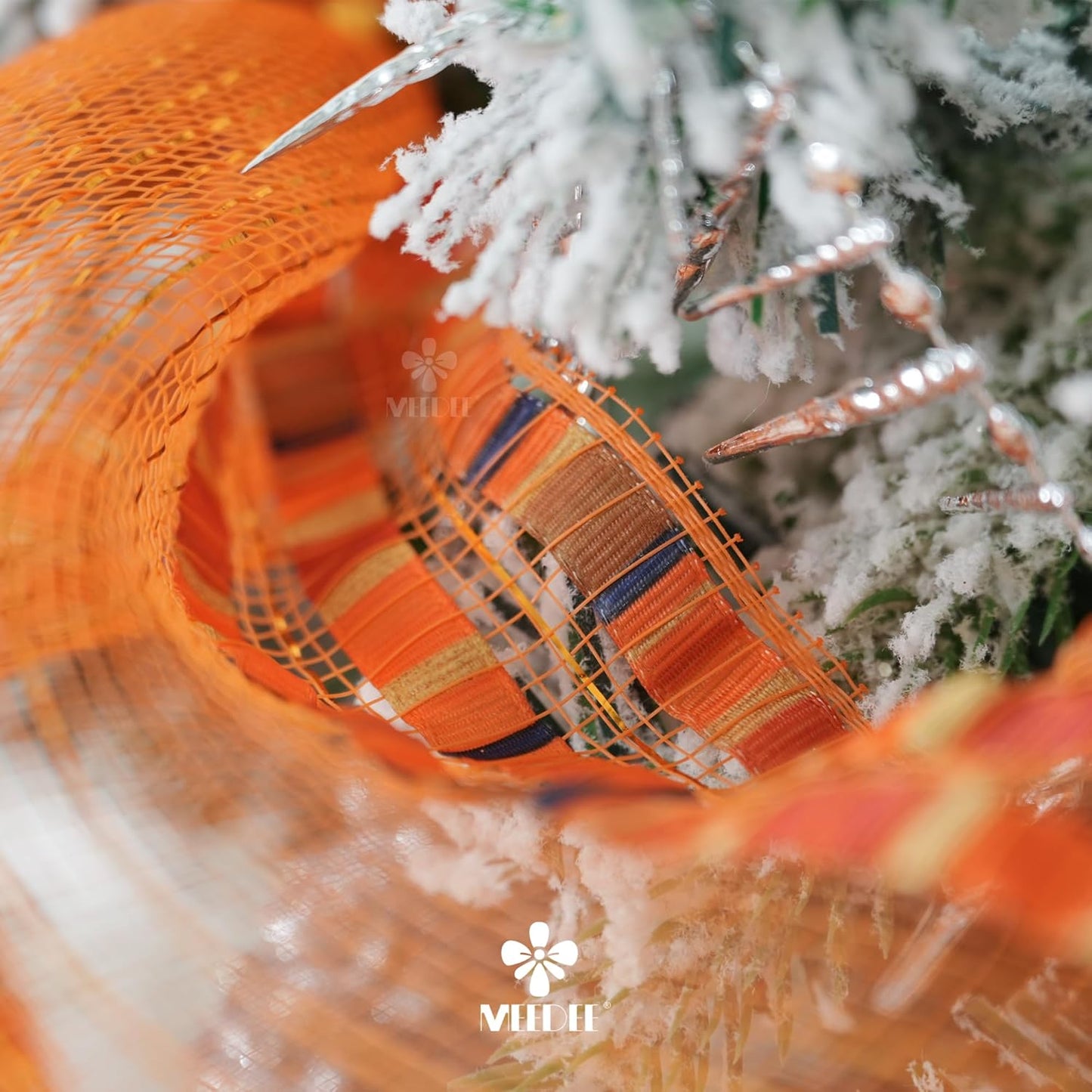 MEEDEE Orange Mesh 10 Inch Ruffle Patterned Metallic Mesh Ribbon Fall Colors, Ideal for Wreaths, Garland, Christmas Tree, Gift Wrapping, Bows Making (30 Feet)