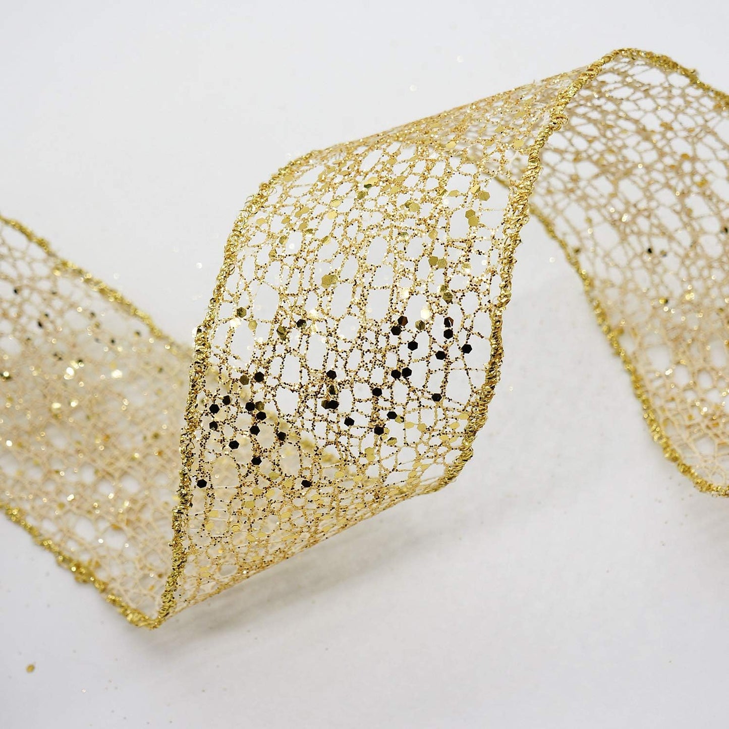CT CRAFT LLC Sparkling Glitter Mesh Wired Ribbon 2.5" x 10 Yards Gold for Christmas Home Decor Bow Gift Wrapping DIY Crafts Wreath